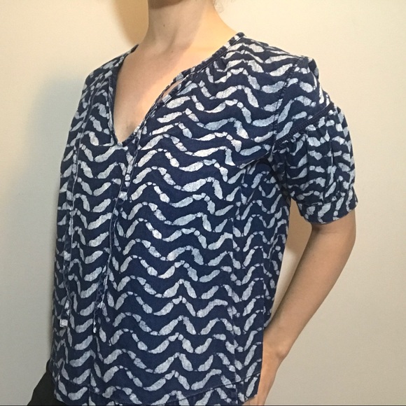 Madewell Chambray Blouse XS Blue White Spring - Picture 4 of 6